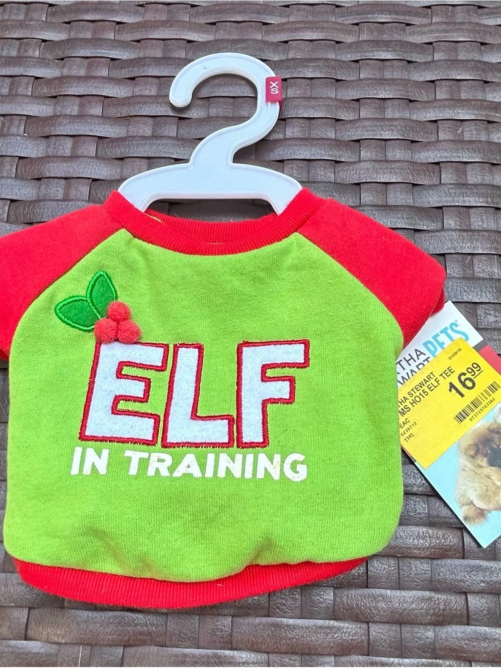 Pet Tee /Martha Stewart- Bright Green and Red - XS - New w/Tags